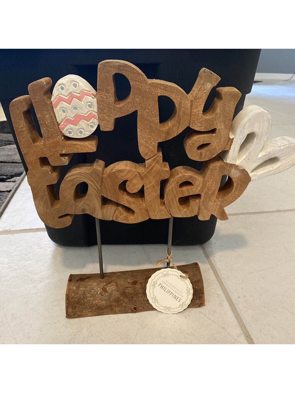 Easter Wooden Handcrafted Happy Easter Sign Figurine Easter Decor Tabletop NWT